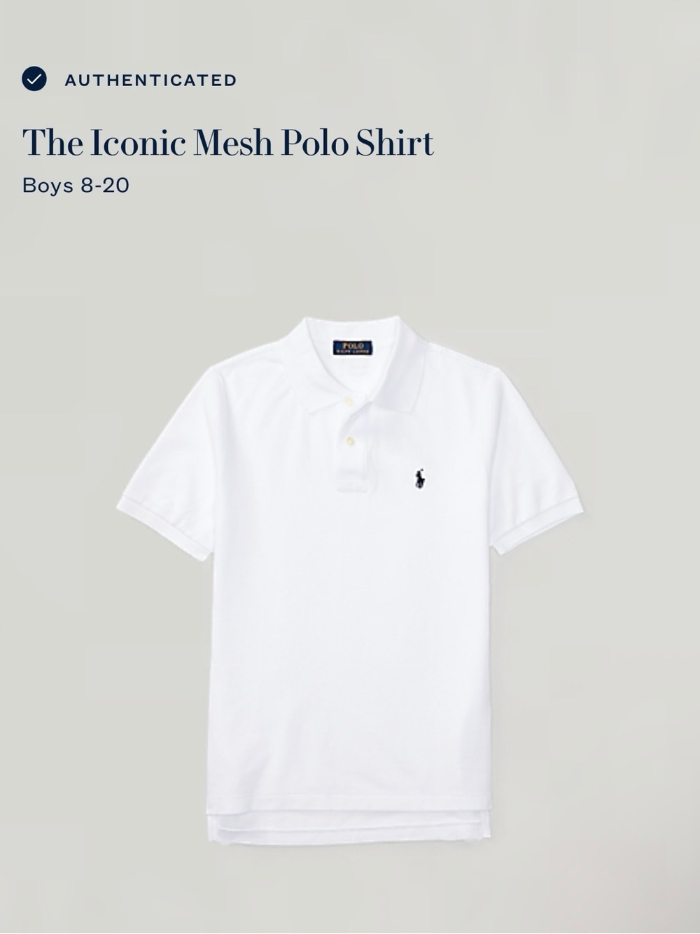 Polo by Ralph Lauren Boys White Mesh Polo with Navy Pony